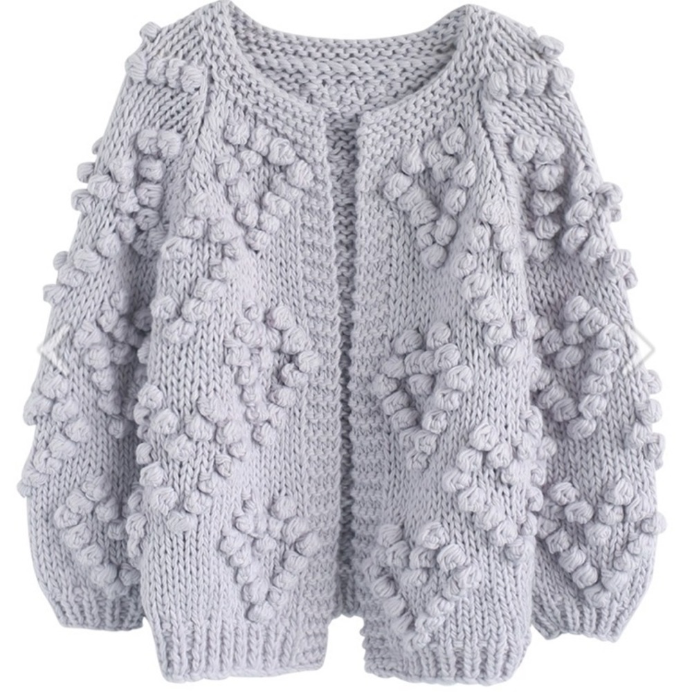 Gray Puffy Heart Cardigan
